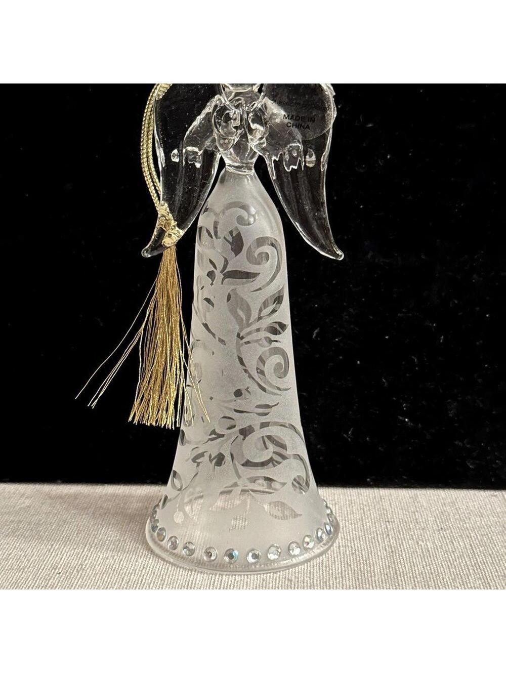 Vintage 2008 Lenox Christmas Love Angel with frosted glass and gold detail.